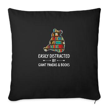 Easily Distracted Giant Pandas Books - Throw Pillow Cover 17.5” x 17.5” - black - Front