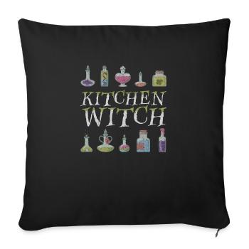 Kitchen Witch Halloween - Throw Pillow Cover 17.5” x 17.5” - black - Front