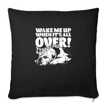 Sleepy English Bulldog Cartoon - Throw Pillow Cover 17.5” x 17.5” - black - Front