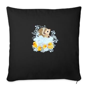 hedgehog, bubbles and Rubber Duckies - Throw Pillow Cover 17.5” x 17.5” - black - Front