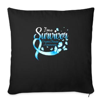 I'm A Survivor Graves Disease Awareness Butterfly - Throw Pillow Cover 17.5” x 17.5” - black - Front