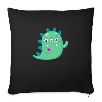 Cute Green Monster - Throw Pillow Cover 17.5” x 17.5” - black - Front