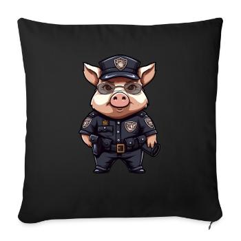 Piggy policeman - Throw Pillow Cover 17.5” x 17.5” - black - Front