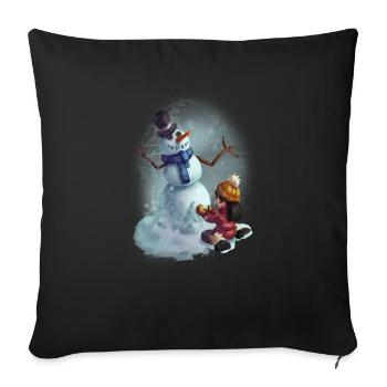 snowman - Throw Pillow Cover 17.5” x 17.5” - black - Front