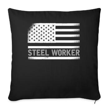 US Flag Steel Worker Blue Collar - Throw Pillow Cover 17.5” x 17.5” - black - Front