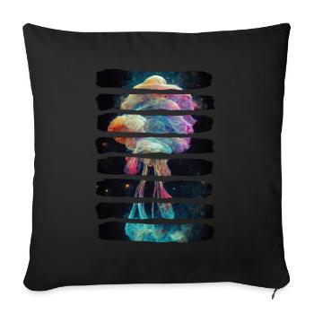 Psychedelic Jellyfish In Space Colorful Nebula - Throw Pillow Cover 17.5” x 17.5” - black - Front