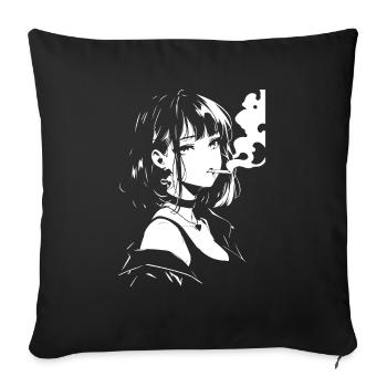 Cool Anime Girl - Throw Pillow Cover 17.5” x 17.5” - black - Front