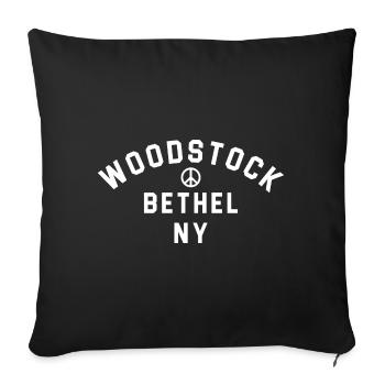 Woodstock Bethel NY T-Shirt - Throw Pillow Cover 17.5” x 17.5” - black - Front