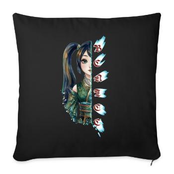 Splitface Kimono Maiden - Throw Pillow Cover 17.5” x 17.5” - black - Front