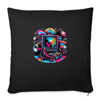 Retro Themed Vintage TV, Arcade, and Disco Design - Throw Pillow Cover 17.5” x 17.5” - black - Front