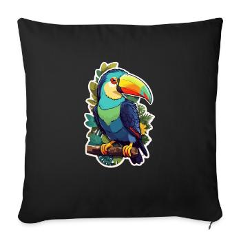Keel Billed Toucan kawaii - Throw Pillow Cover 17.5” x 17.5” - black - Front
