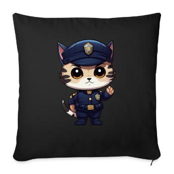 Cats policeman - Throw Pillow Cover 17.5” x 17.5” - black - Front