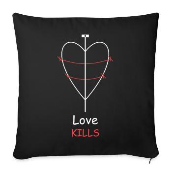 Love Kills Barbed Wire Heart Dagger - Throw Pillow Cover 17.5” x 17.5” - black - Front