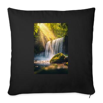 Golden Light Waterfall Escape - Throw Pillow Cover 17.5” x 17.5” - black - Front