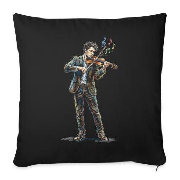 Male Violinist Playing Violin Drawing Art - Throw Pillow Cover 17.5” x 17.5” - black - Front
