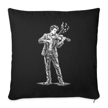 Male Fiddler Playing Fiddle Drawing Art - Throw Pillow Cover 17.5” x 17.5” - black - Front