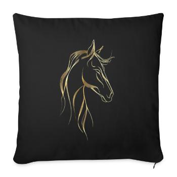 Golden horse line art  - Throw Pillow Cover 17.5” x 17.5” - black - Front