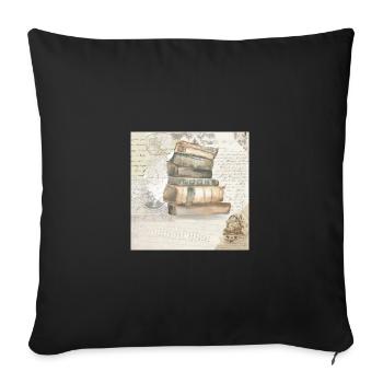 Watercolor Stack of Books Vintage Collage - Throw Pillow Cover 17.5” x 17.5” - black - Front