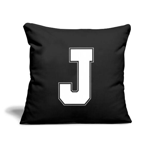 White Letter J – Varsity Alphabet Monogram - Throw Pillow Cover 17.5” x 17.5”