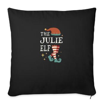 The Julie Elf - Christmas Pajama for Julie - Throw Pillow Cover 17.5” x 17.5” - black - Front