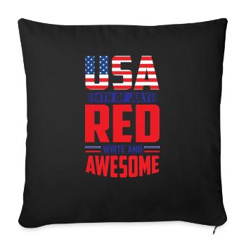 Usa 4th Of July Red White And Awesome - Throw Pillow Cover 17.5” x 17.5” - black - Front
