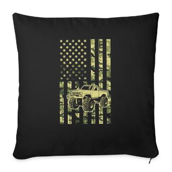Camo American Flag Monster Truck - Throw Pillow Cover 17.5” x 17.5” - black - Front