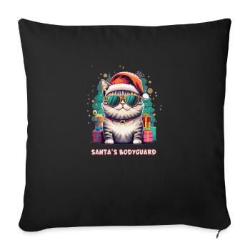 Santa's Bodyguard Cat - Throw Pillow Cover 17.5” x 17.5” - black - Front