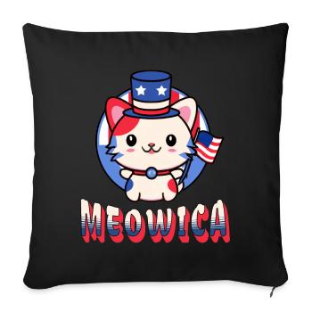 Meowica - 4th of July - Throw Pillow Cover 17.5” x 17.5” - black - Front