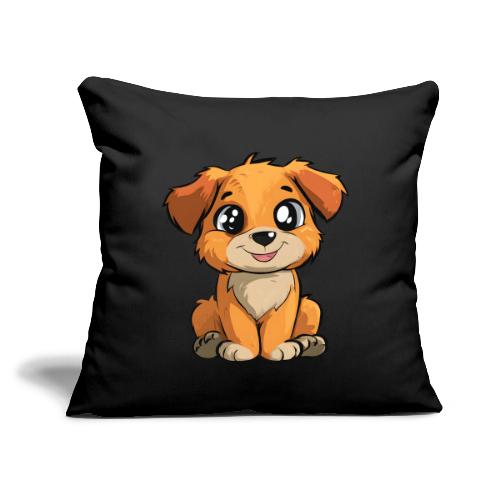 Cute Sitting Puppy Cartoon with Big Eyes - Throw Pillow Cover 17.5” x 17.5”