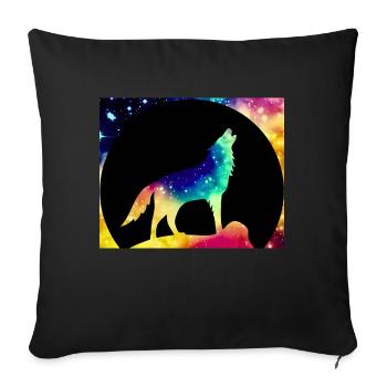 Nebula Black Moon Wolf - Throw Pillow Cover 17.5” x 17.5” - black - Front