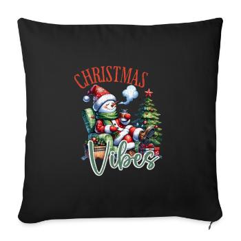 Snowman Magic Awaits - Throw Pillow Cover 17.5” x 17.5” - black - Front