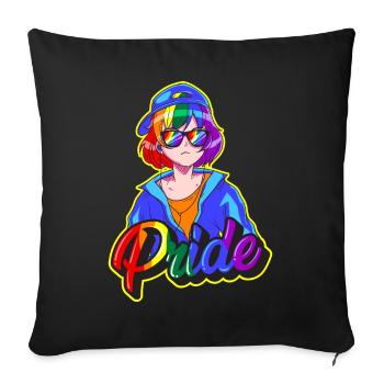 Gay Pride Japanese Cool Anime Girl Rainbow Gay Fla - Throw Pillow Cover 17.5” x 17.5” - black - Front