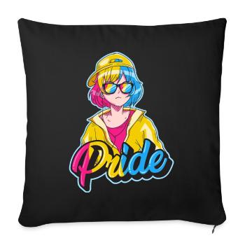 Pansexual Pride Japanese Cool Anime Girl Pansexual - Throw Pillow Cover 17.5” x 17.5” - black - Front