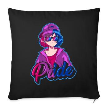 Bisexual Pride Bi Japanese Cool Anime Girl Bisexua - Throw Pillow Cover 17.5” x 17.5” - black - Front