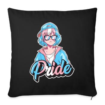 Transgender Pride Japanese Cool Anime Girl Trans F - Throw Pillow Cover 17.5” x 17.5” - black - Front