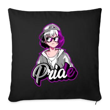 Asexual Pride Japanese Cool Anime Girl Asexual Fla - Throw Pillow Cover 17.5” x 17.5” - black - Front