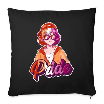 Lesbian Pride Gay Japanese Cool Anime Girl Lesbian - Throw Pillow Cover 17.5” x 17.5” - black - Front