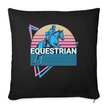 Equestrian Retro Horse Rider - Throw Pillow Cover 17.5” x 17.5” - black - Front