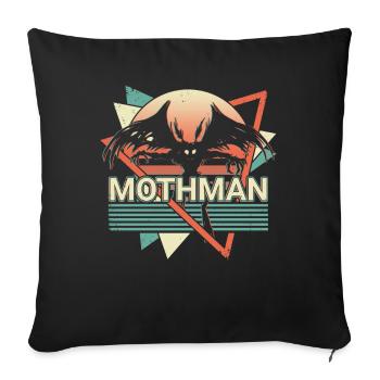 Mothman Cryptid Cryptozoology Retro - Throw Pillow Cover 17.5” x 17.5” - black - Front
