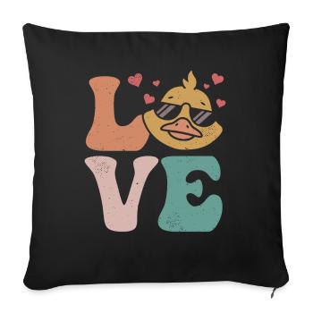 Duck Duckling Ducky LOVE - Throw Pillow Cover 17.5” x 17.5” - black - Front