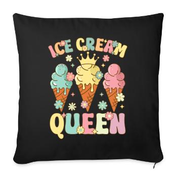 Groovy Ice Cream Girl Ice Cream Cone - Throw Pillow Cover 17.5” x 17.5” - black - Front