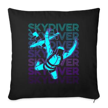 Sky Diving Skydiver Parachute Retro - Throw Pillow Cover 17.5” x 17.5” - black - Front