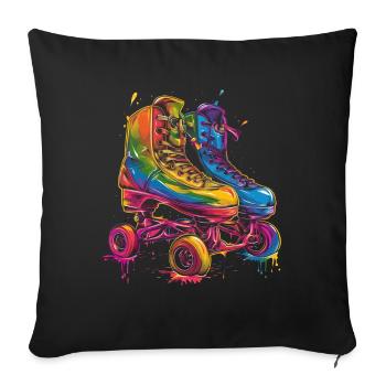 Roller Skating Skater Skate Roller Skates Popart - Throw Pillow Cover 17.5” x 17.5” - black - Front