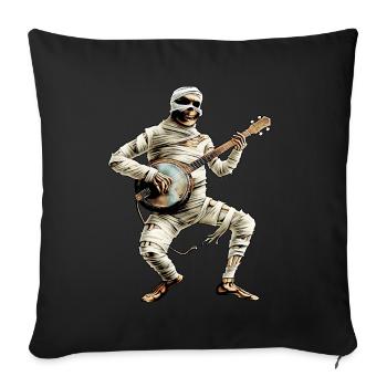 Mummy Halloween Bluegrass Banjo Player - Throw Pillow Cover 17.5” x 17.5” - black - Front