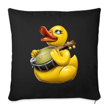 Rubber Duck Ducky Bluegrass Banjo Player - Throw Pillow Cover 17.5” x 17.5” - black - Front
