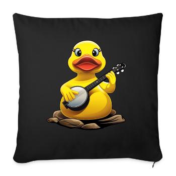 Rubber Duck Ducky Bluegrass Banjo Player - Throw Pillow Cover 17.5” x 17.5” - black - Front