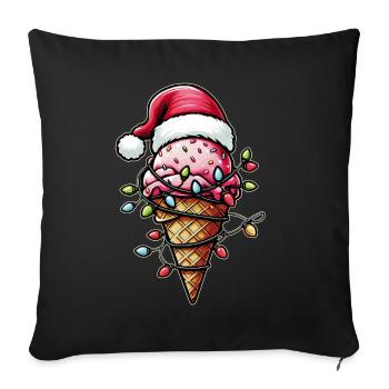 Ice Cream Cone Christmas Hat Xmas - Throw Pillow Cover 17.5” x 17.5” - black - Front