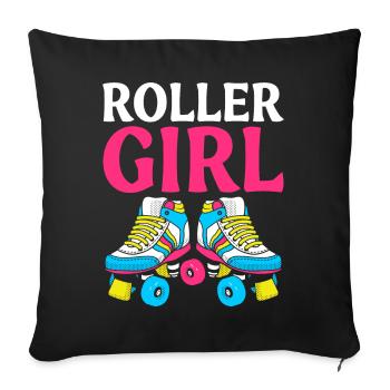 Roller Girl Roller Skating Skating Girl Skating - Throw Pillow Cover 17.5” x 17.5” - black - Front
