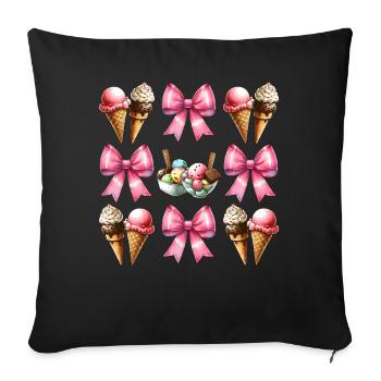 Coquette Bow Ice Cream Cone Pink Ribbon Mom - Throw Pillow Cover 17.5” x 17.5” - black - Front
