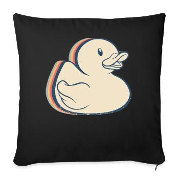 Rubber Duck Ducky Retro Line Art - Throw Pillow Cover 17.5” x 17.5” - black - Front
